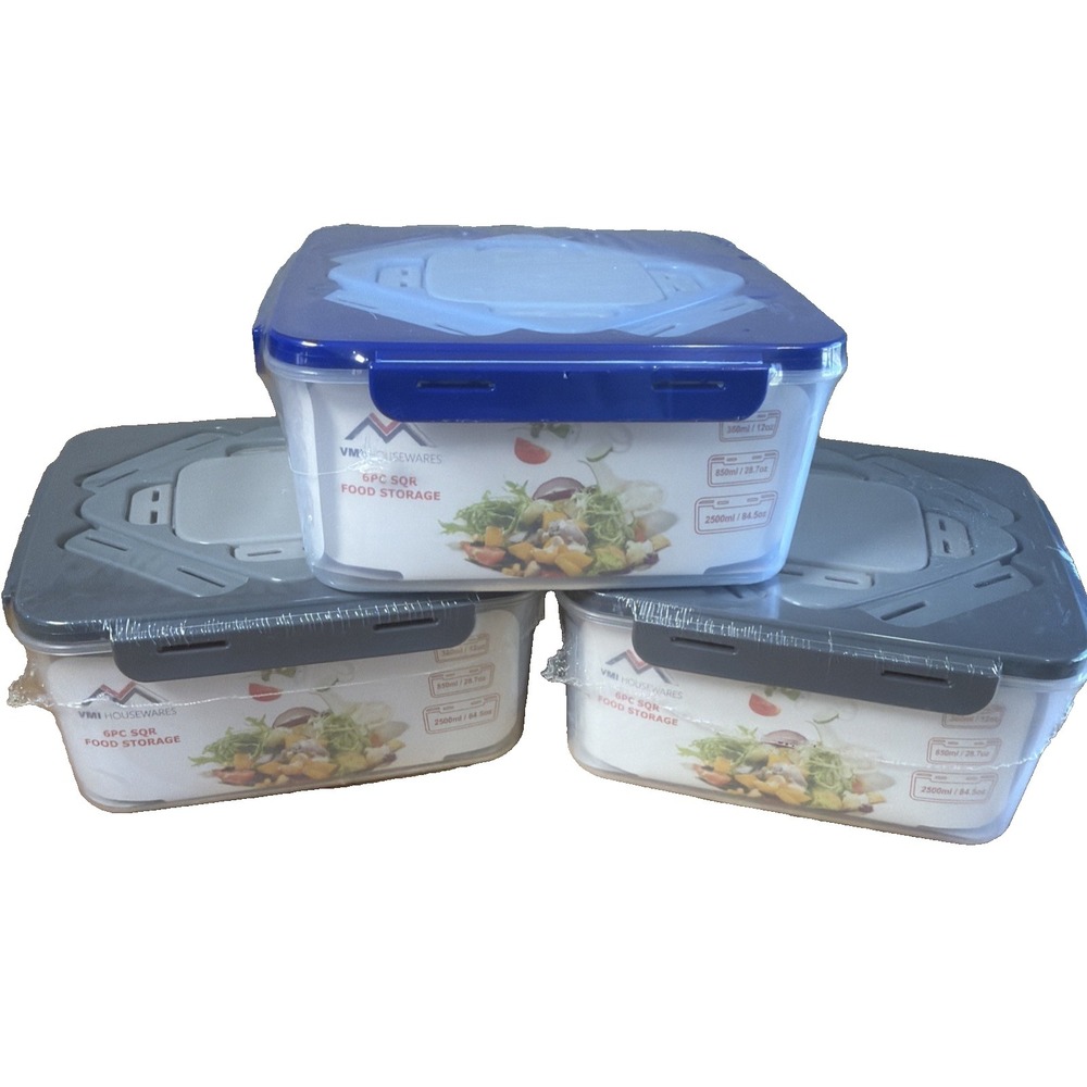 Set Of 3 ~‎ 6pc Plastic Container Set With Lids Sealed